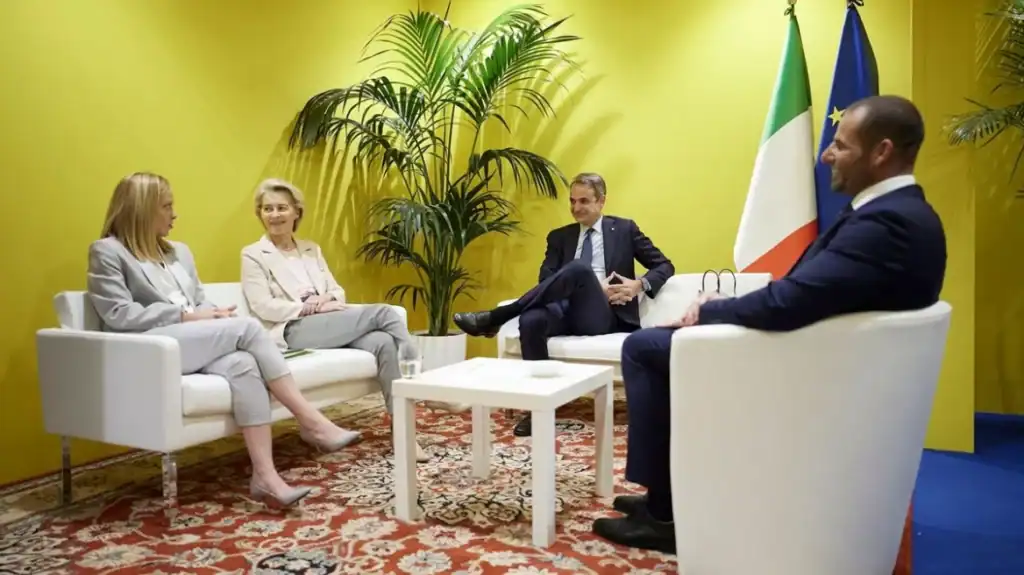 Mitsotakis meeting at Rome, Ukraine Summit, source: Petros Giannakouris/AP