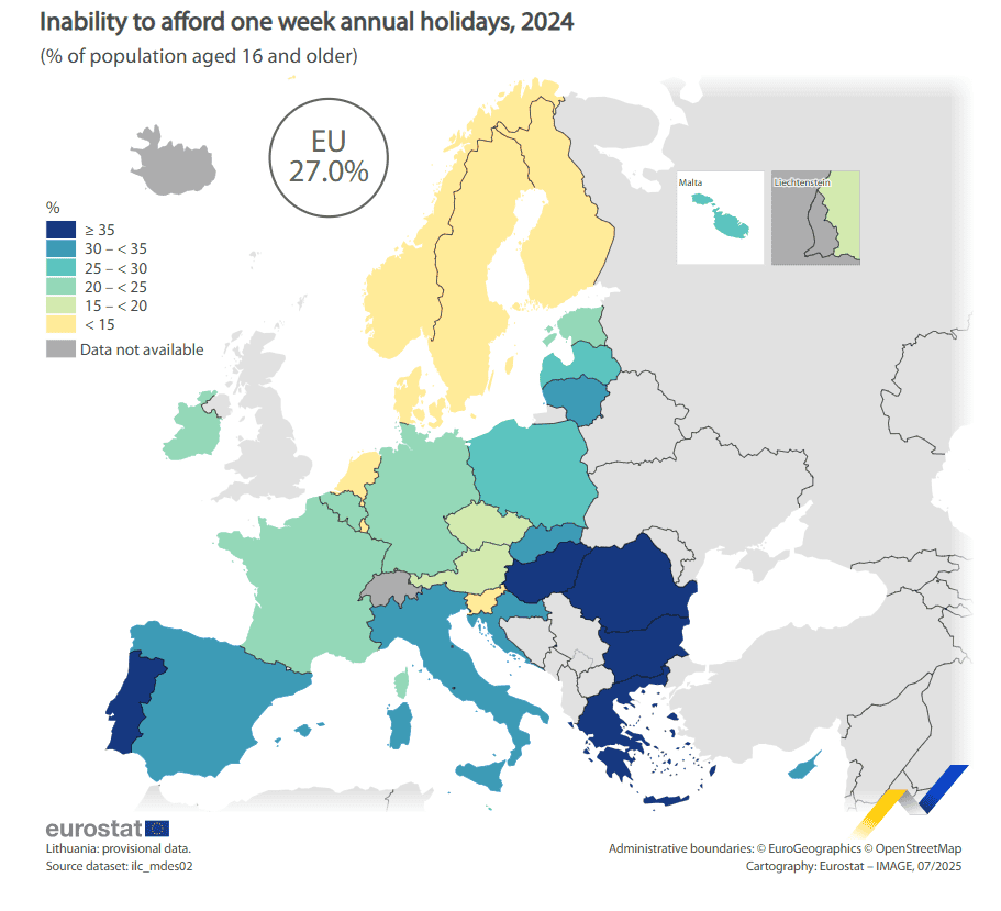Eurostat map, about 1 week holiday ability