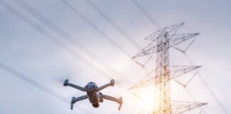 drone surveying pylons, source: Shutterstock