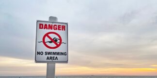 "No swimming" beach sign, source: Shutterstock