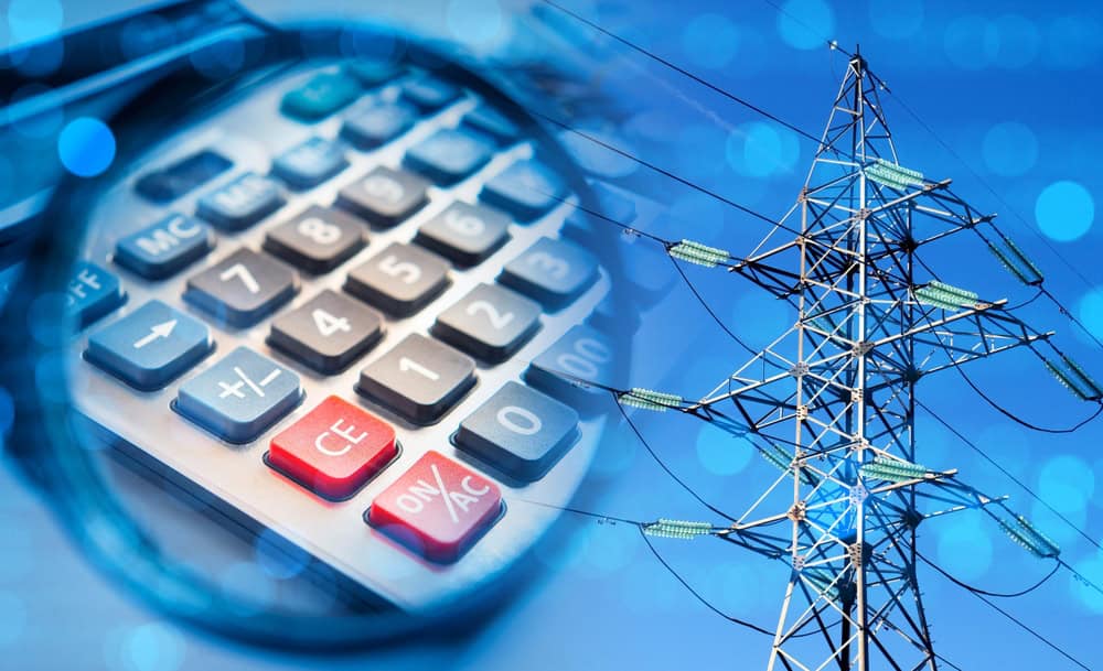 Power,Lines.,Calculator,For,Accounting,For,Electricity,Prices.,High,Voltage Energy cost concept, source: Shutterstock